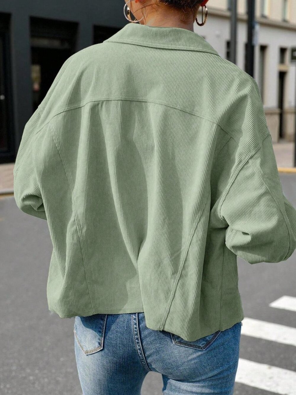 Mint Green Casual Women's Corduroy Jacket - Picture 2 of 5